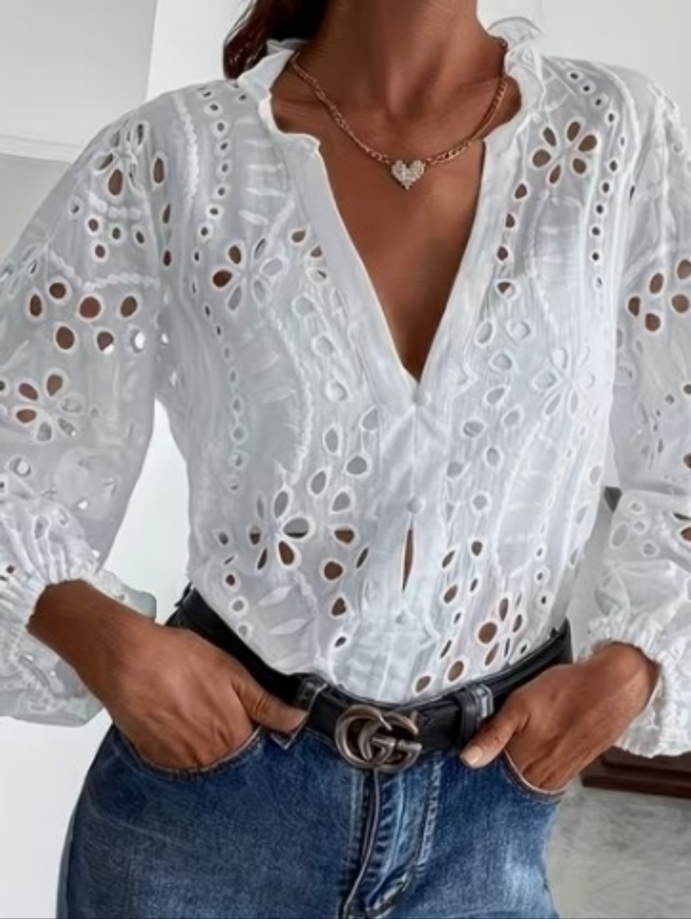 White Eyelet Tie-Front Women's Blouse Brand new without Tag.